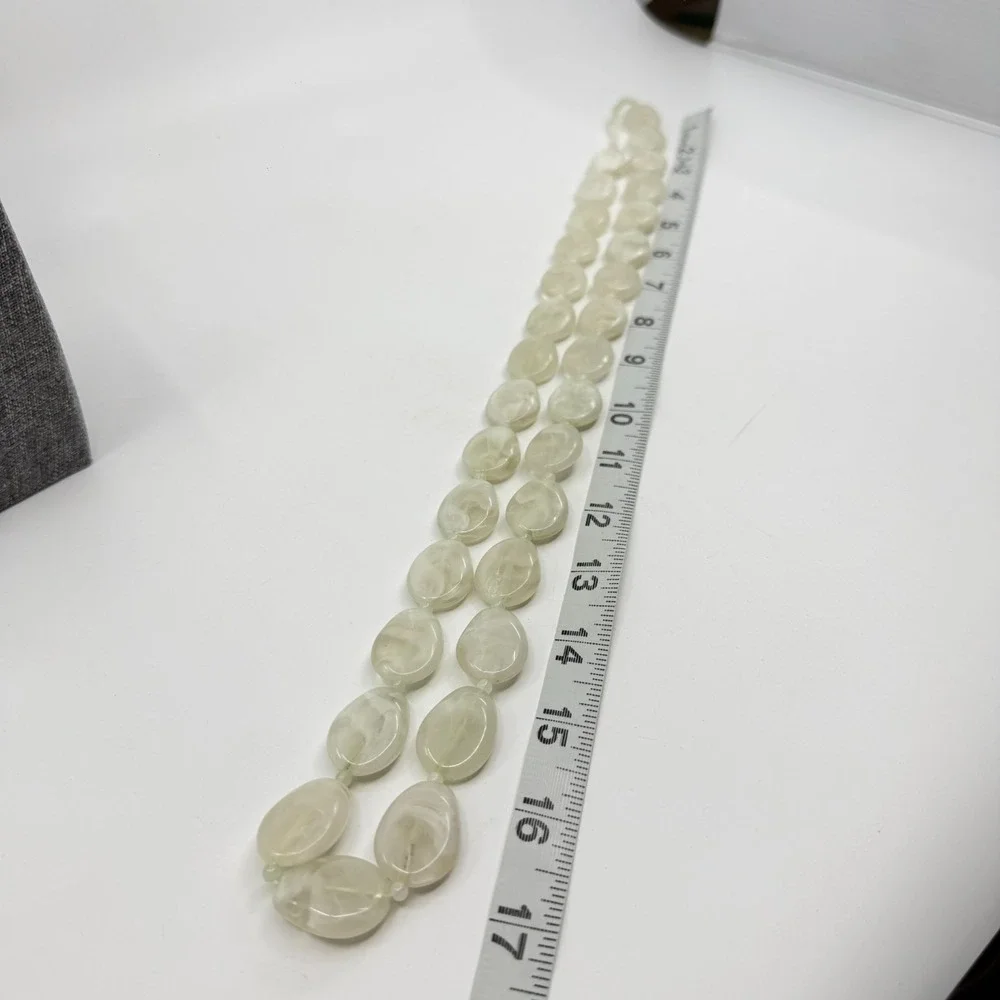 Pale Green Translucent Marbled Bead Double Strand Necklace Statement Jewelry